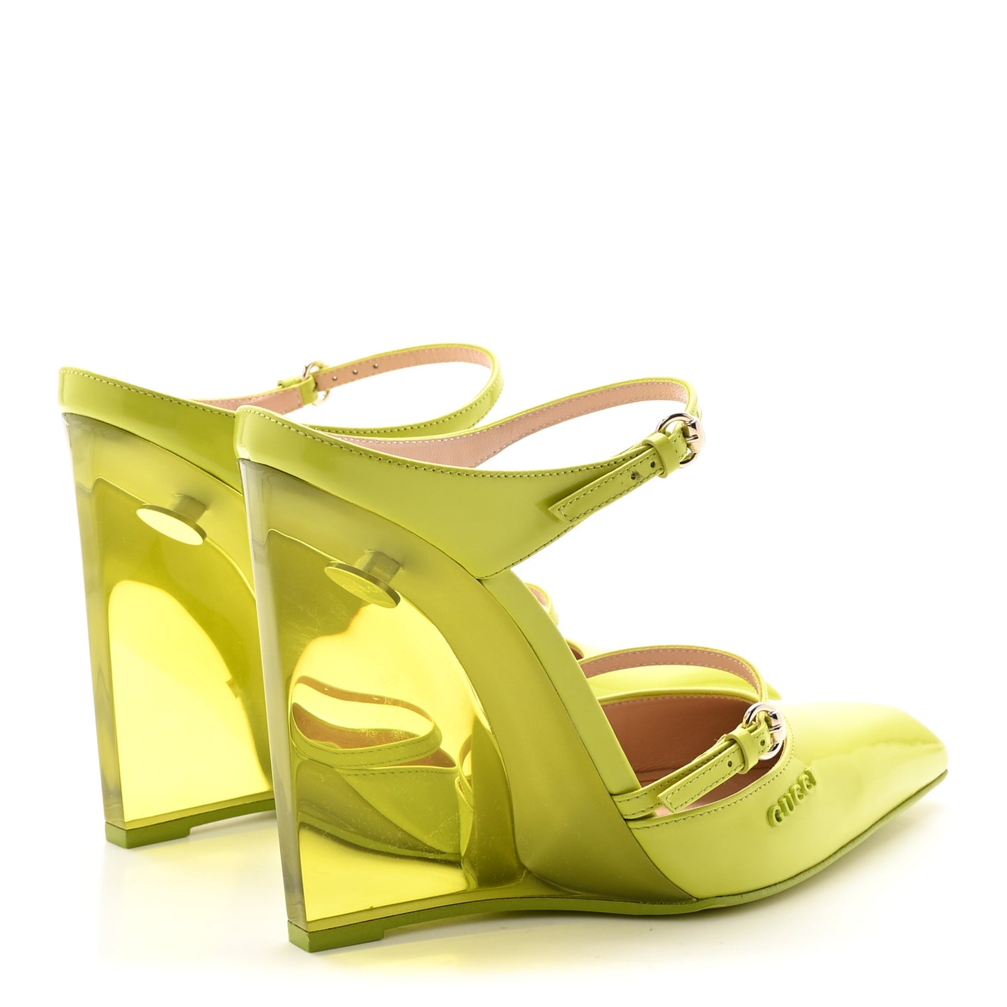 Regent Calfskin Lucite Wedge 110 Mules 38 Firefly
