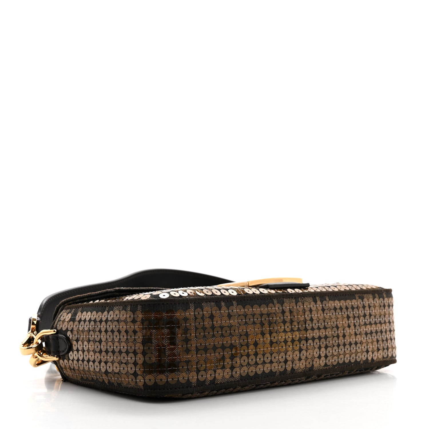 Fendi Fabric Jacquard Paillettes Vitello Seta FF Baguette Testa di Moro Real Ebano 4 of 11