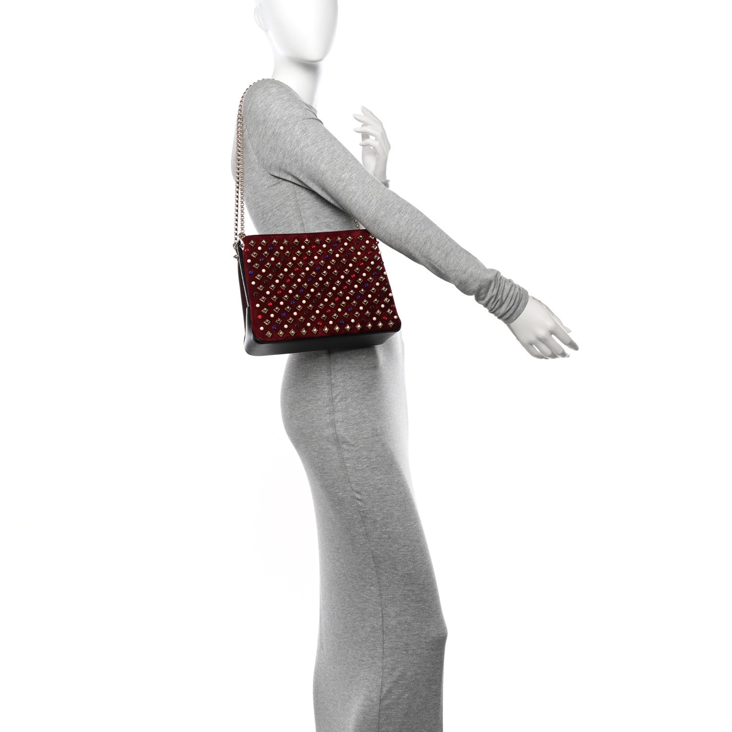 Christian Louboutin Suede Calfskin Spikes Large Triloubi Shoulder Bag Black Multicolor 2 of 9