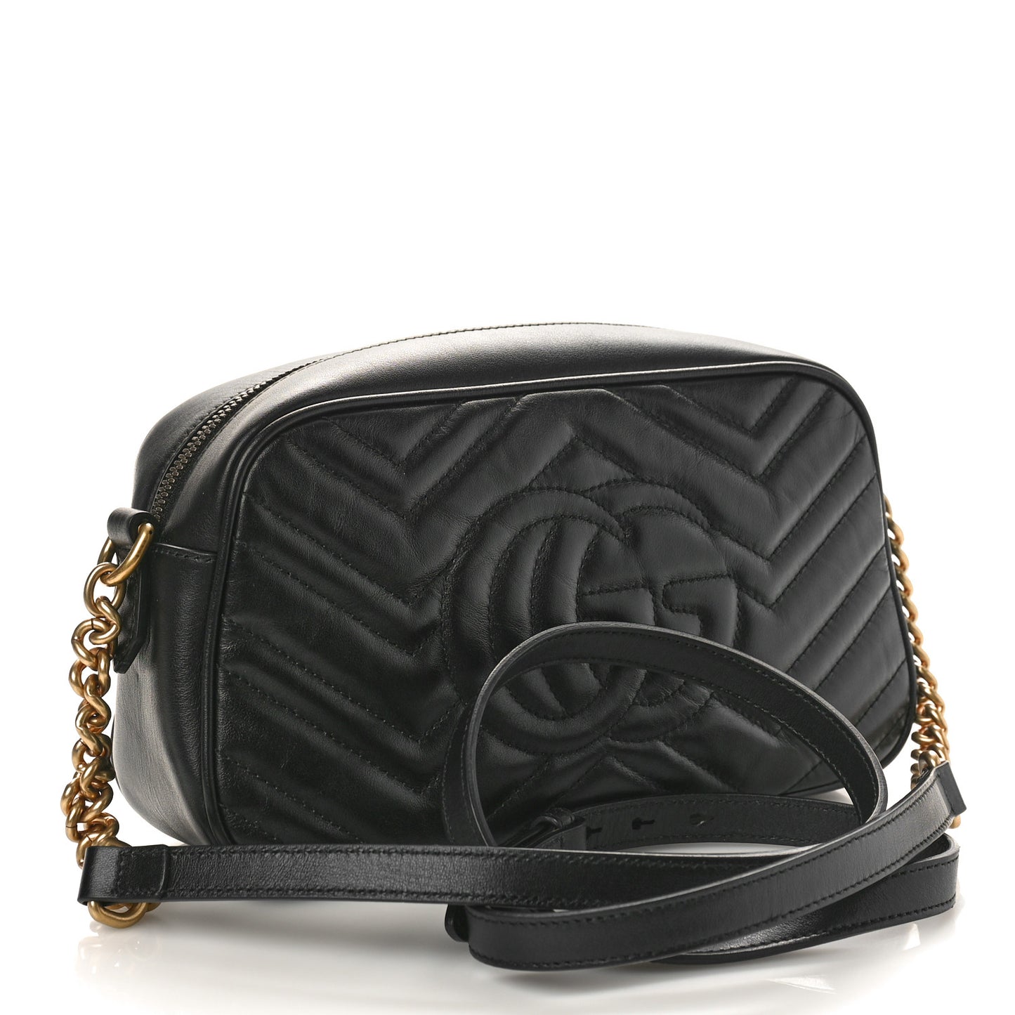Calfskin Matelasse Small GG Marmont Chain Shoulder Bag Black