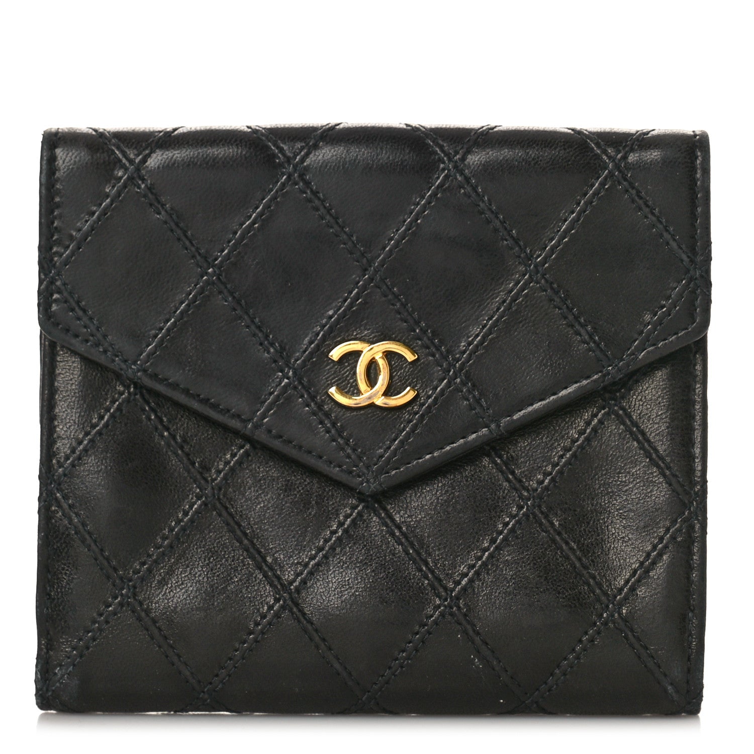 Chanel Calfskin Diamond Stitched Compact Wallet Black 1 of 12