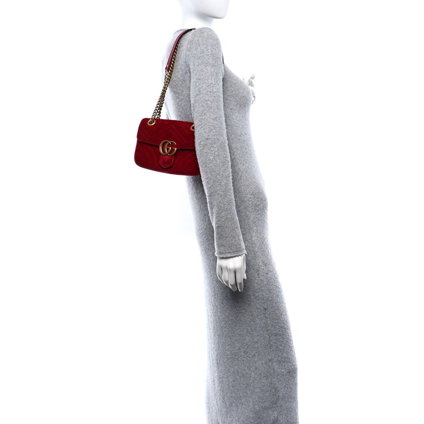 Velvet Matelasse Mini GG Marmont Shoulder Bag Hibiscus Red