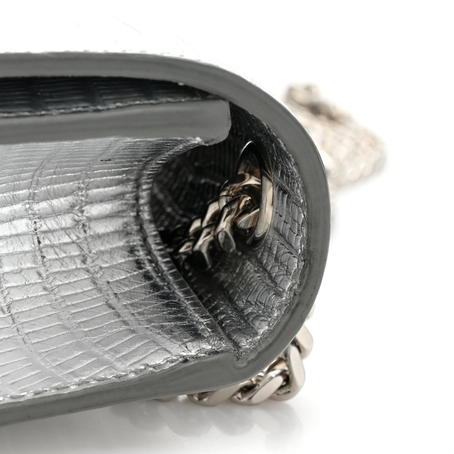 Saint Laurent Metallic Calfskin Crocodile Embossed Small Classic Monogram Kate Tassel Satchel Silver 10 of 11