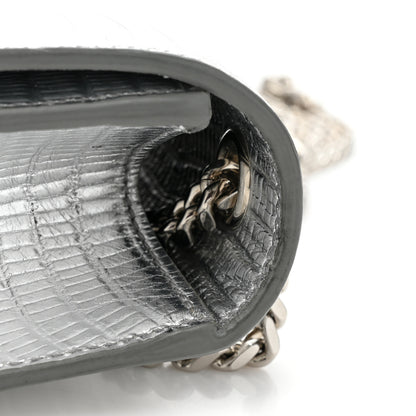 Saint Laurent Metallic Calfskin Crocodile Embossed Small Classic Monogram Kate Tassel Satchel Silver 10 of 11