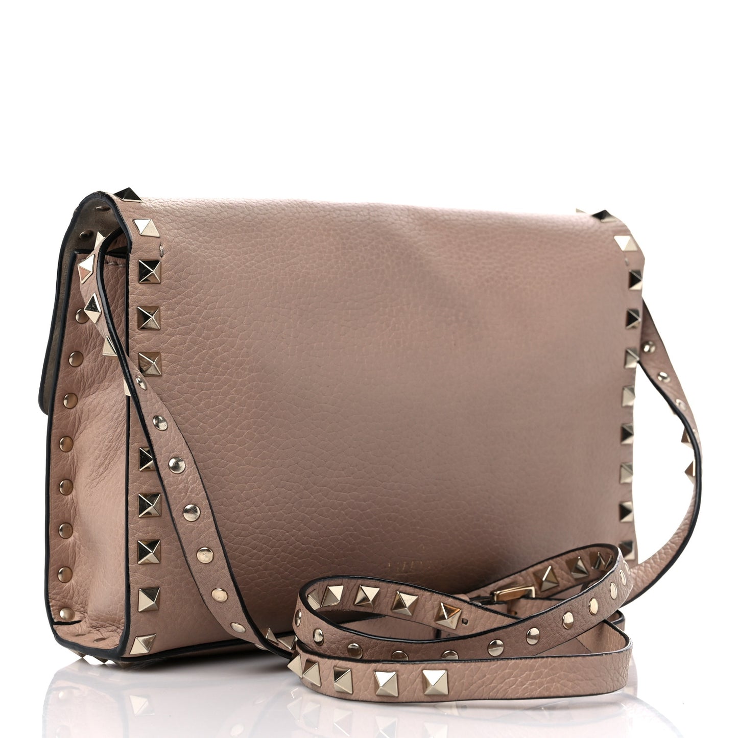 Pebbled Calfskin Medium Rockstud Flip Lock Crossbody Bag Poudre