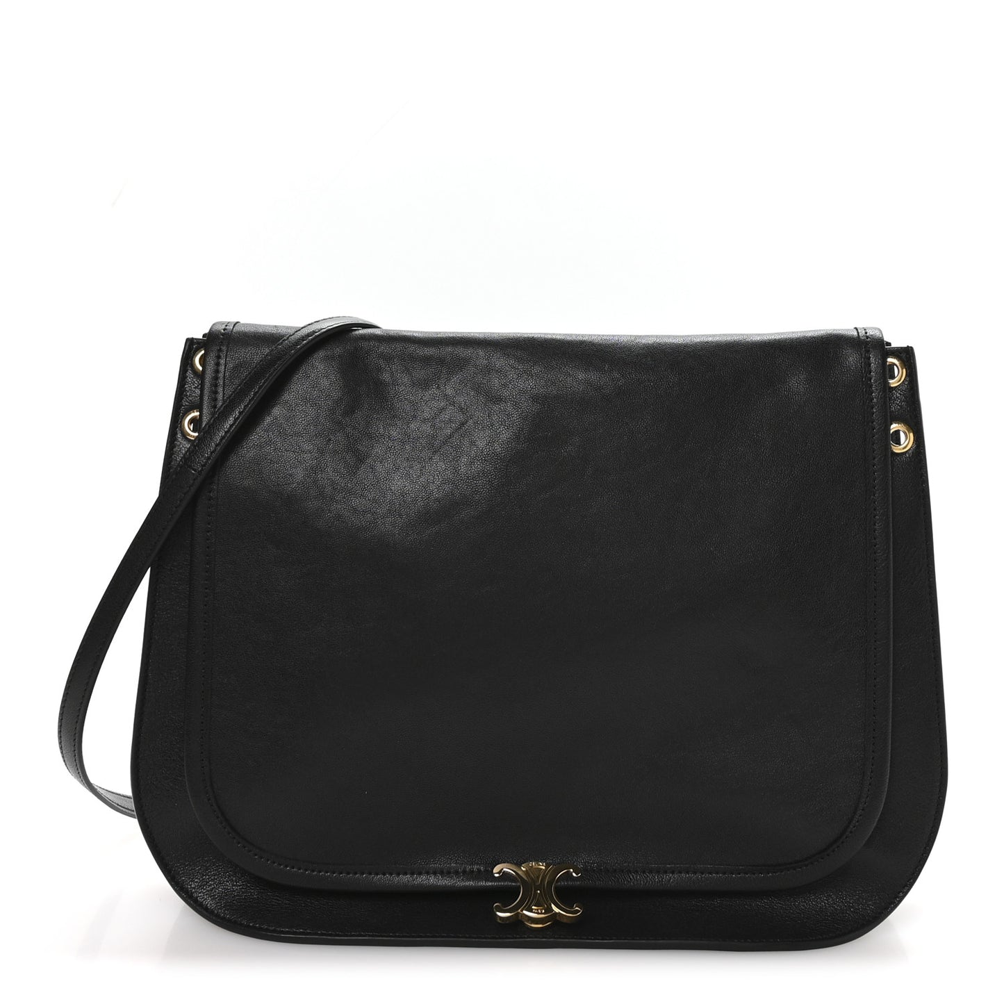 Shiny Lambskin Soft Triomphe Besace Bag Black