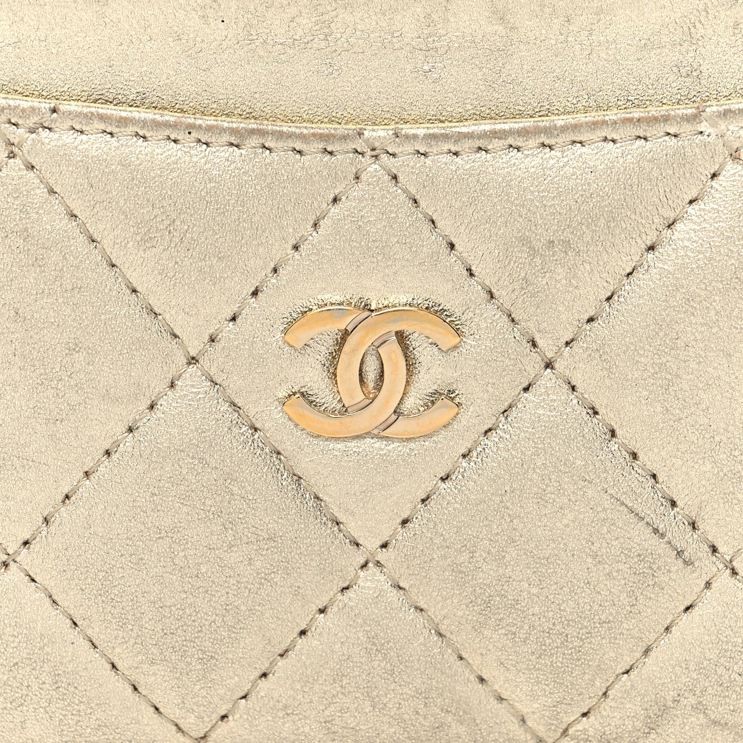 Metallic Lambskin Quilted CC Card Holder Gold