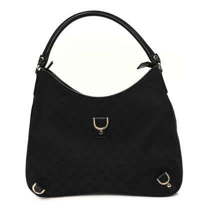 Gucci Denim Monogram Abbey D Ring Hobo Black 1 of 13