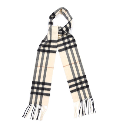 Burberry Cashmere Giant Check Fringe Scarf Ivory 1 of 4