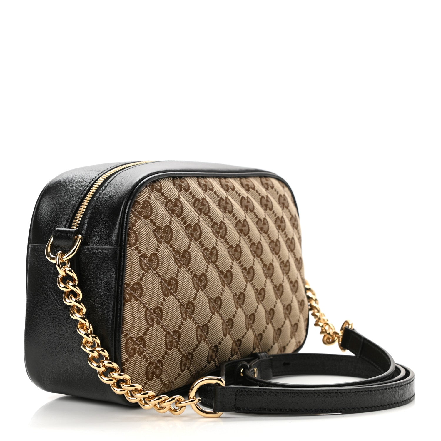 Gucci Monogram Matelasse Diagonal Small GG Marmont Chain Shoulder Bag Beige Black 3 of 10