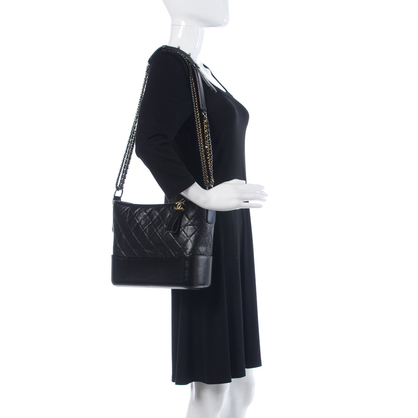 Aged Calfskin Quilted Medium Gabrielle Hobo Black