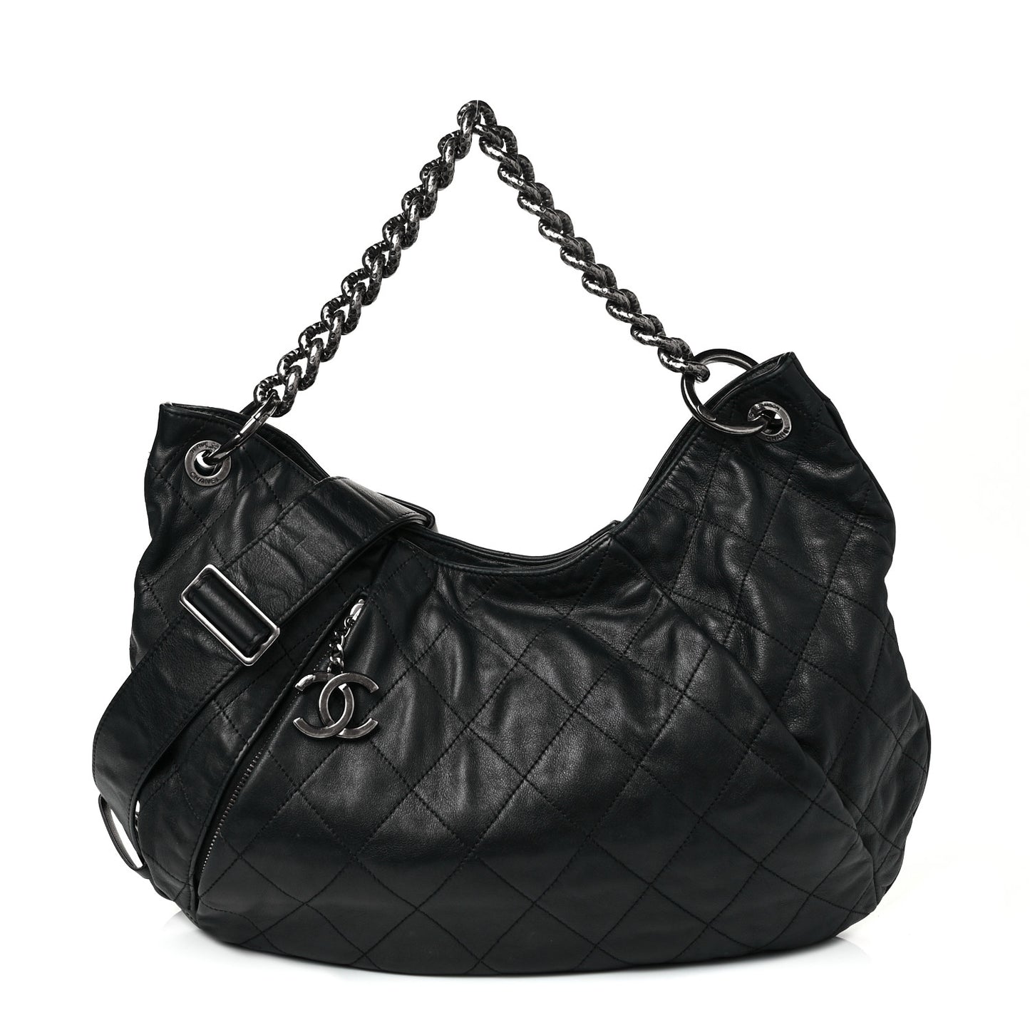 Calfskin Coco Pleats Hobo Black