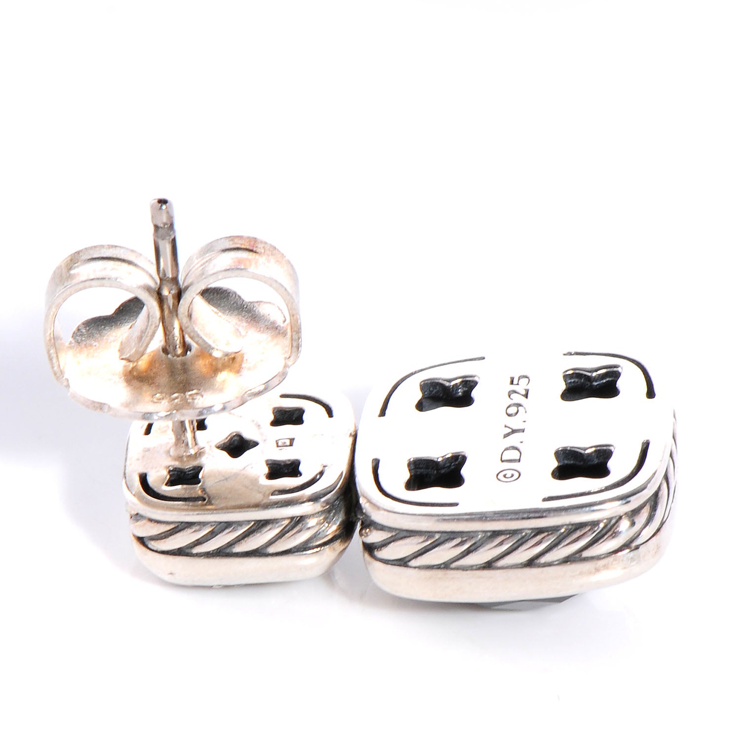 David Yurman Sterling Silver Onyx Drop Chiclet Earrings 3 of 5