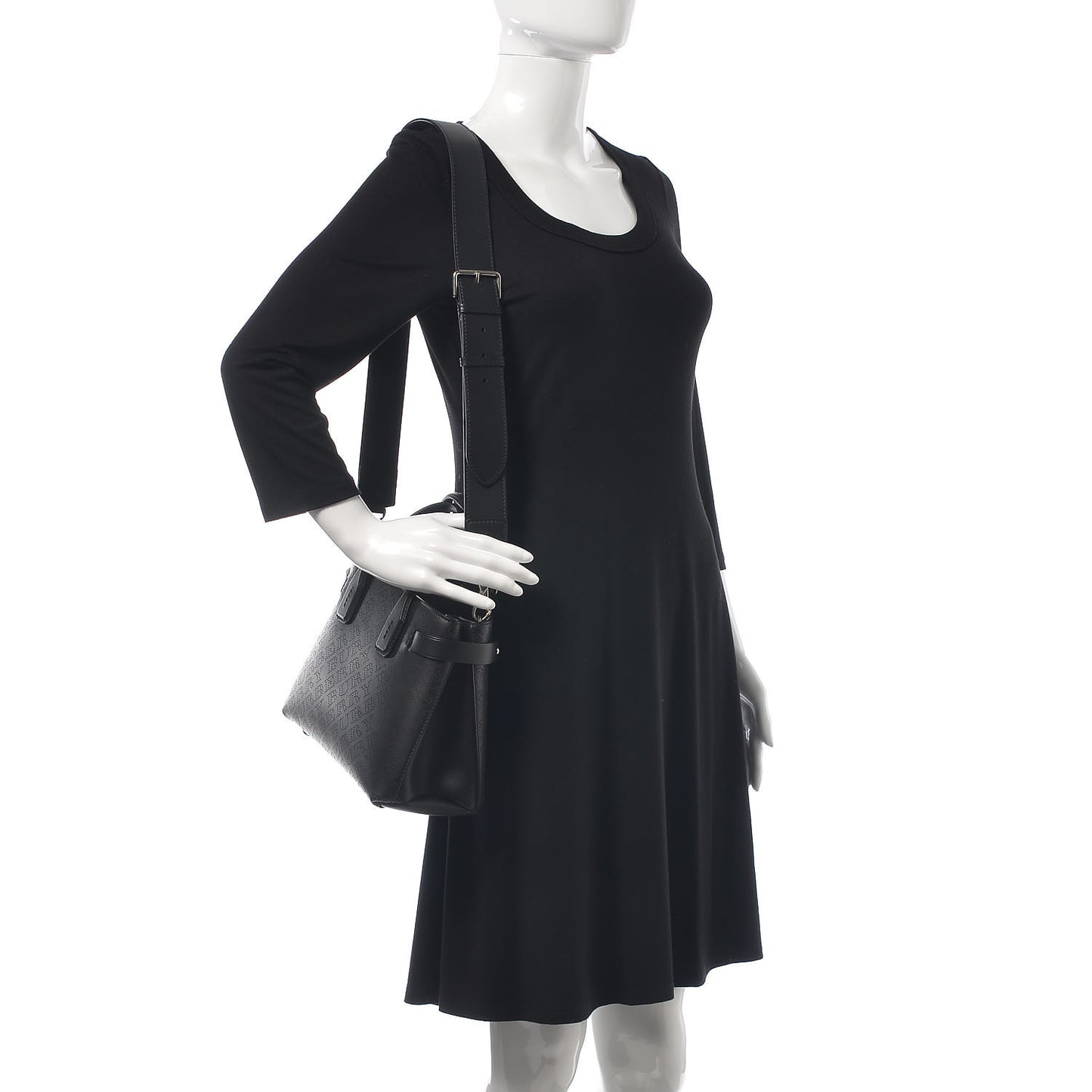 Calfskin Perforated Small Banner Tote Black