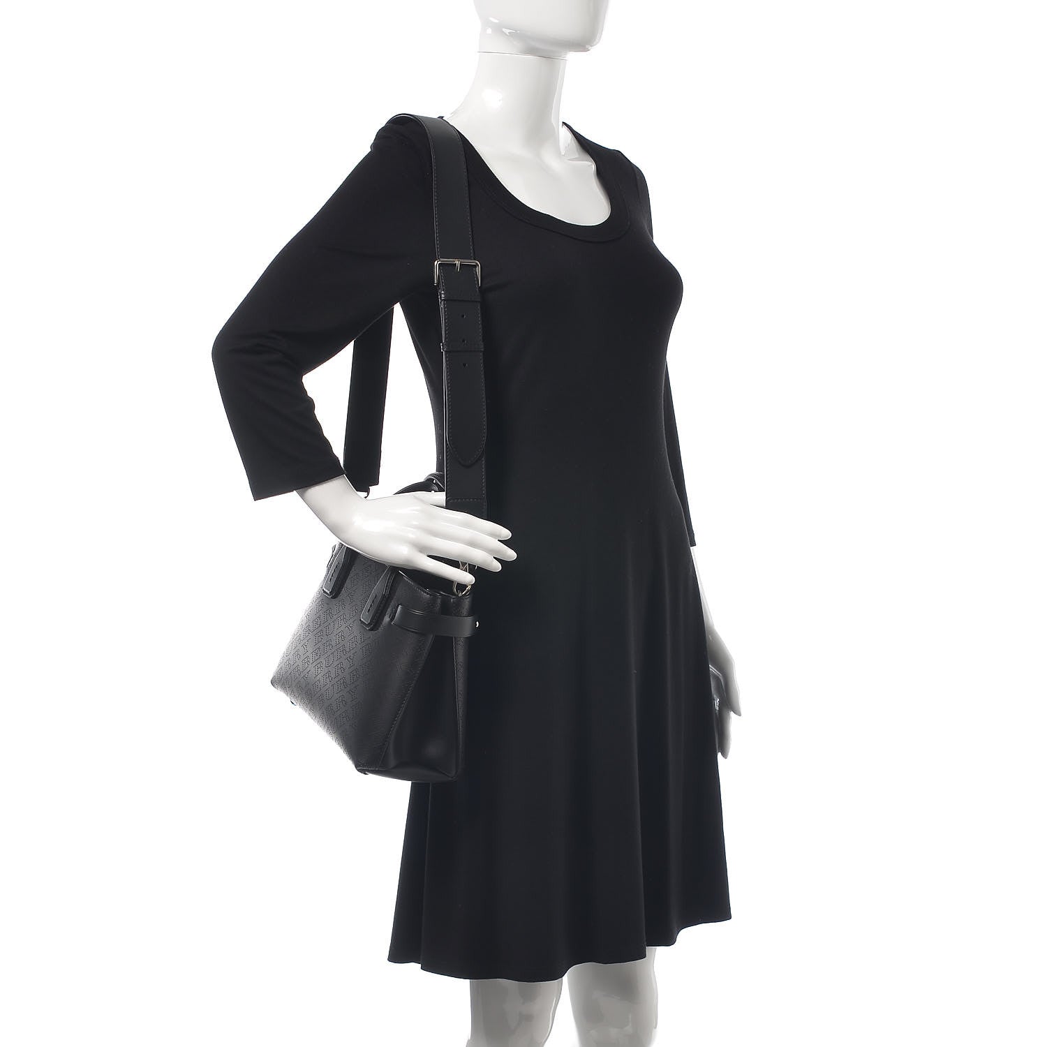 Burberry Calfskin Perforated Small Banner Tote Black 2 of 8
