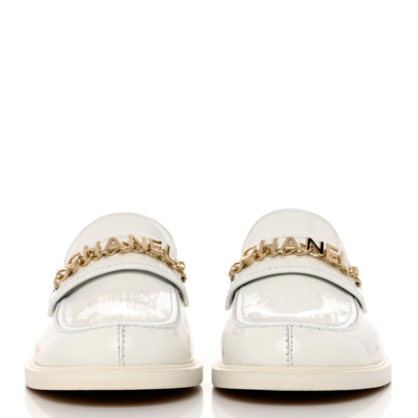 Shiny Calfskin Logo Loafers 40 White