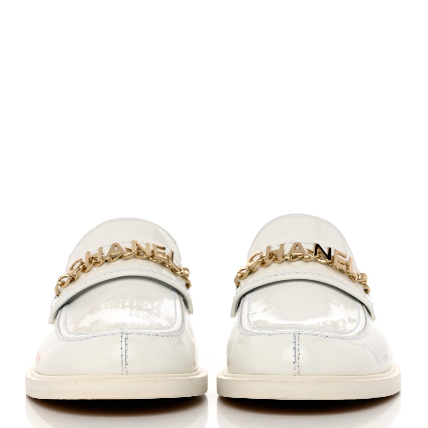 Chanel Shiny Calfskin Logo Loafers 40 White 2 of 9