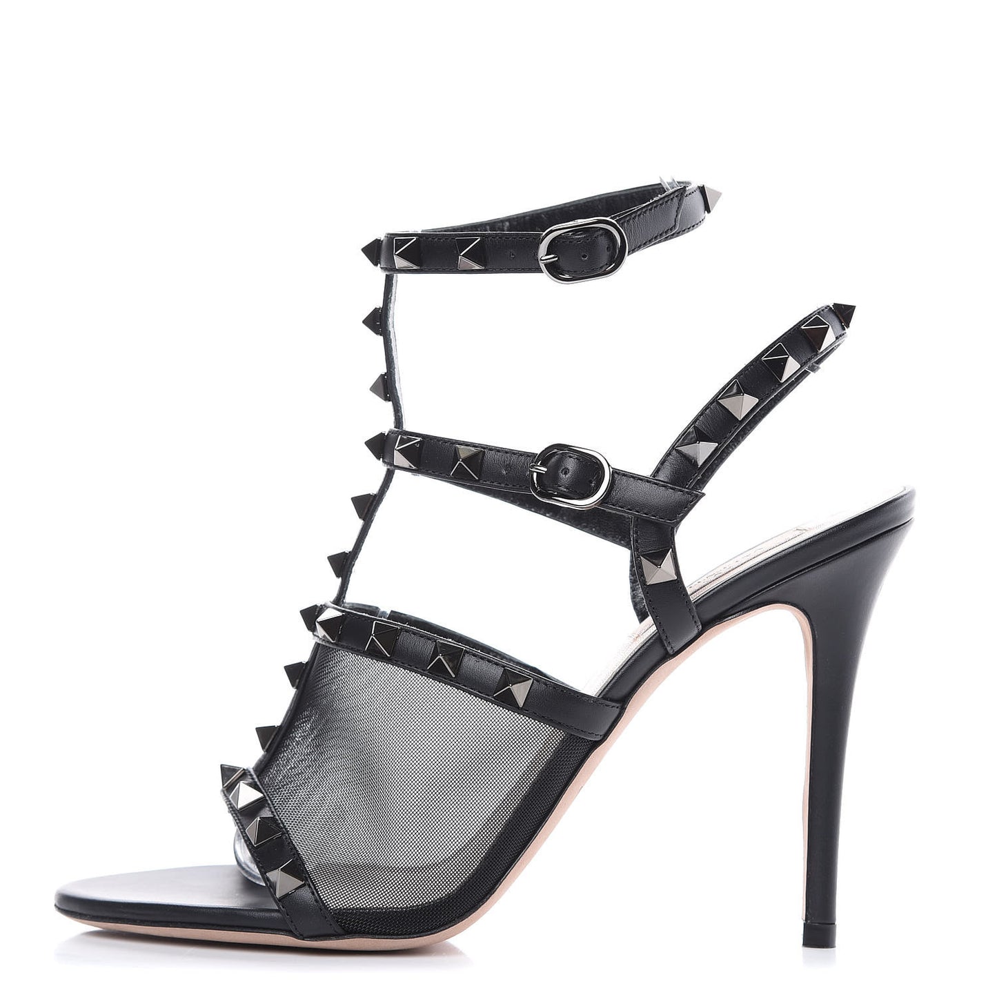 Calfskin Mesh Rockstud Gladiator 105mm Sandals 38 Black