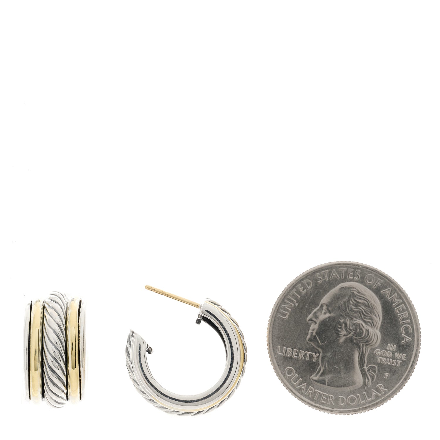 David Yurman Sterling Silver 14K Yellow Gold 10mm Cable Classics Hoop Earrings 2 of 5