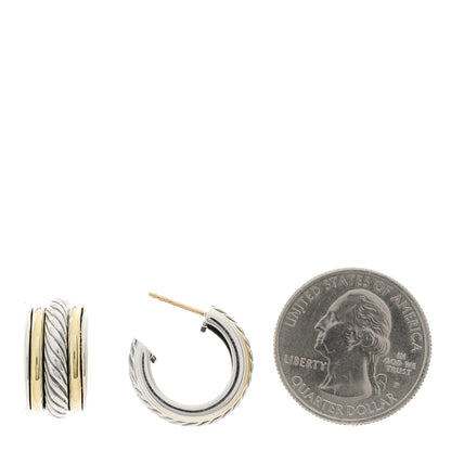 David Yurman Sterling Silver 14K Yellow Gold 10mm Cable Classics Hoop Earrings 2 of 5