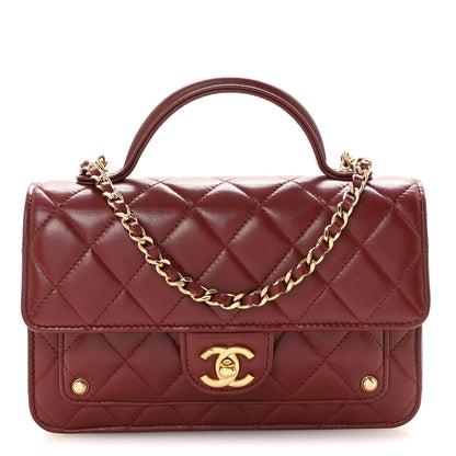 Chanel Lambskin Quilted Top Handle Clutch With Chain Burgundy 1 of 11