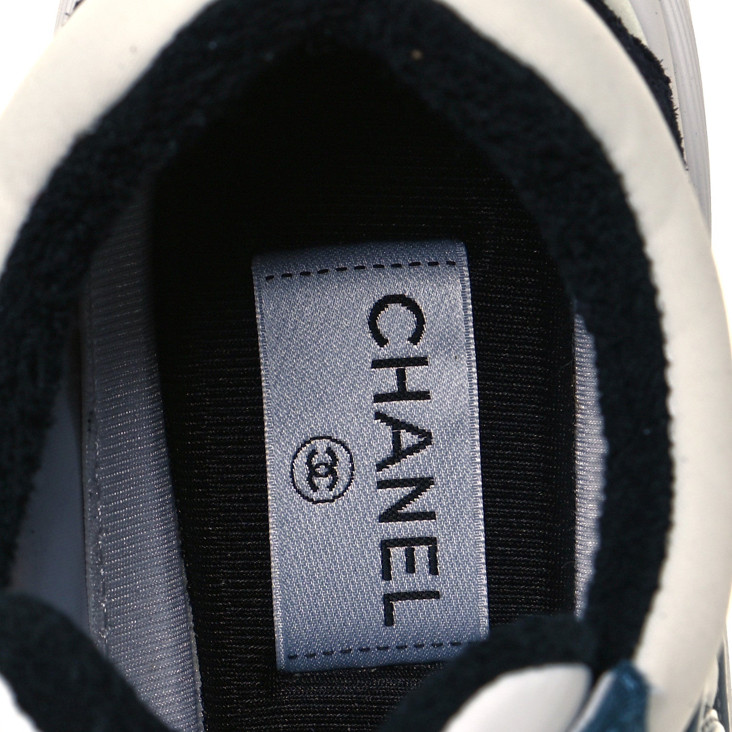 Chanel Nylon Calfskin Suede CC Womens Sneakers 38 Navy White Orange 7 of 8