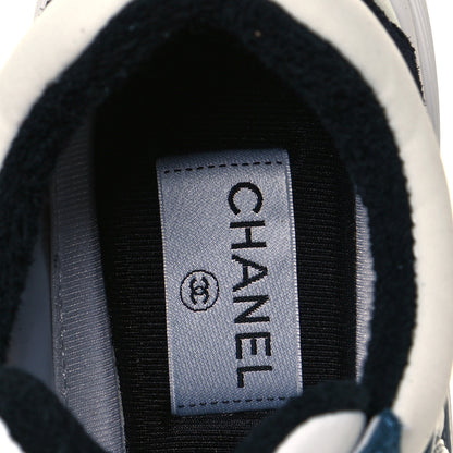 Chanel Nylon Calfskin Suede CC Womens Sneakers 38 Navy White Orange 7 of 8