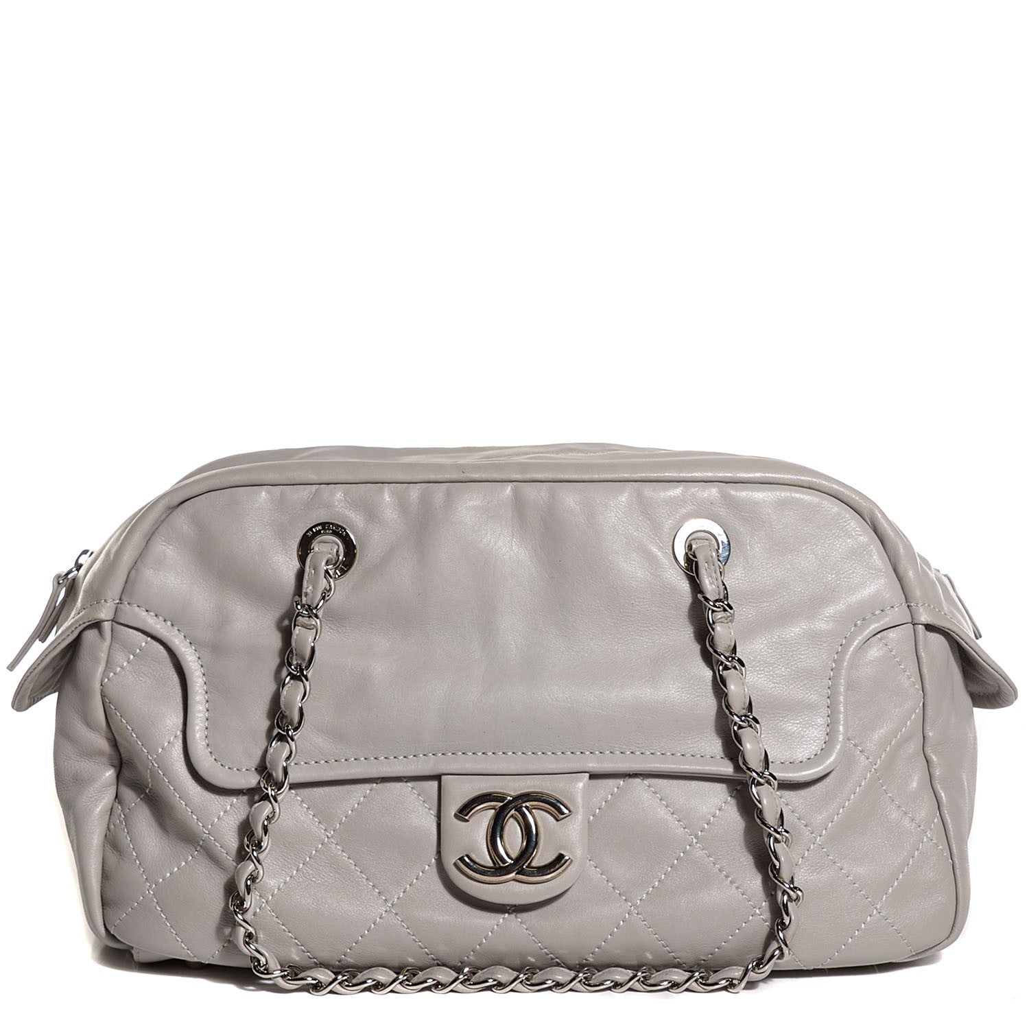 Chanel Calfskin Quilted Large Front Flap Shoulder Bag Grey 1 of 7