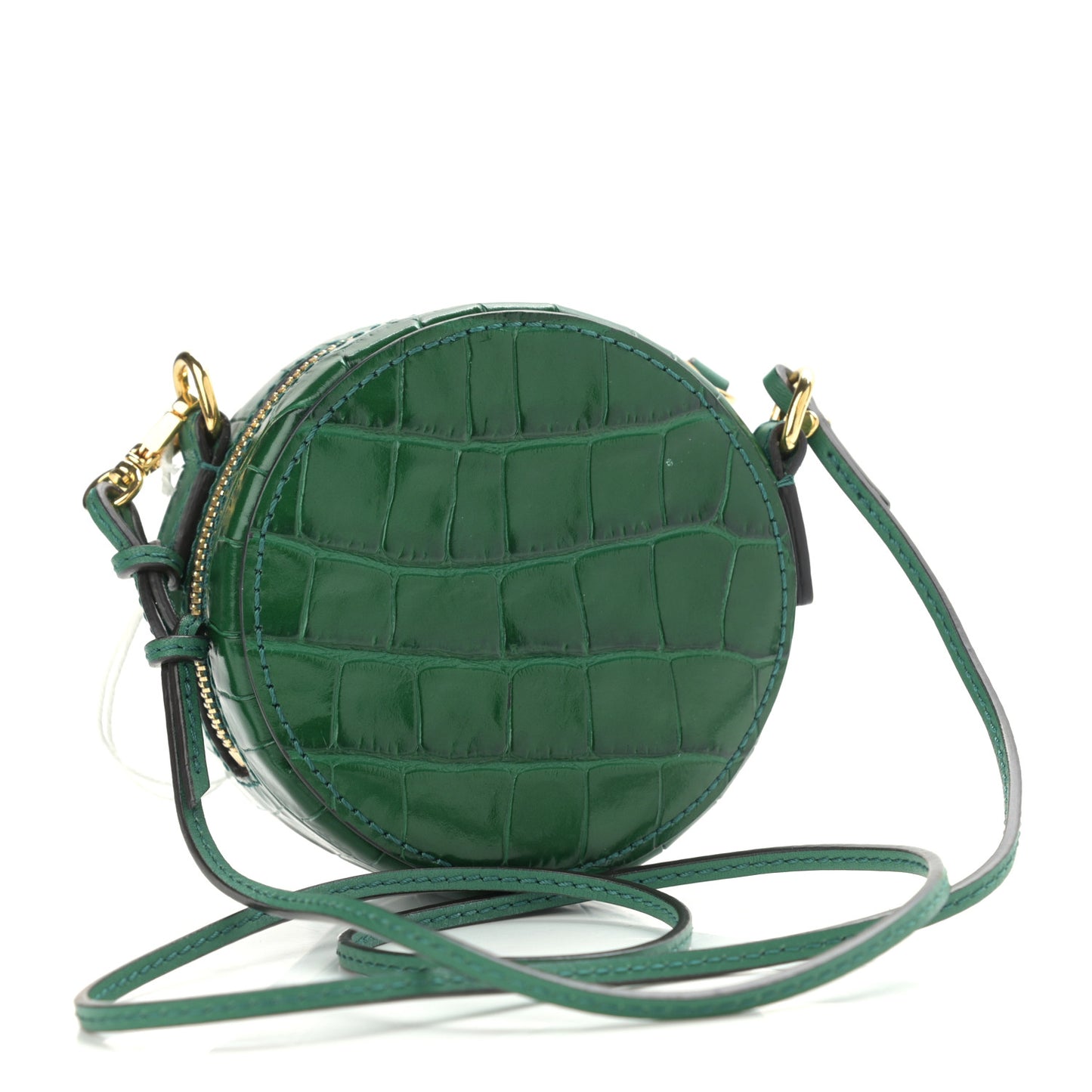 Calfskin Crocodile Embossed Mini C Round Crossbody Woodsy Green