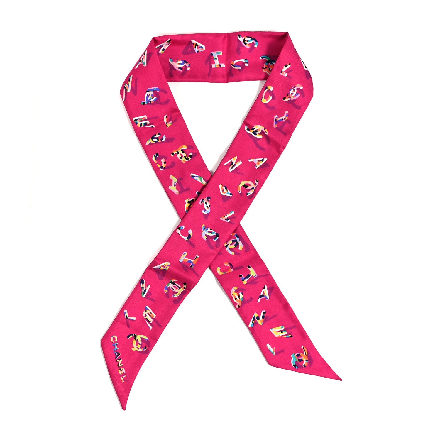Chanel Silk CC Slim Bandeau Scarf Pink Multicolor 1 of 3