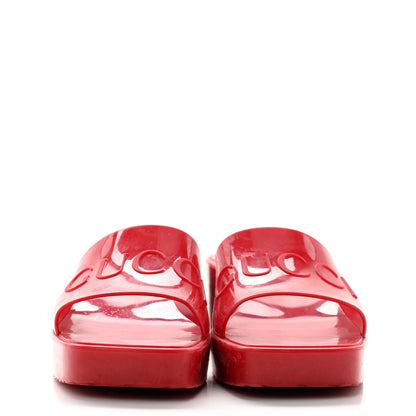 Gucci Rubber Gucci Logo Womens Platform 20/60mm Slide Sandals 36 Hibiscus Red 2 of 10