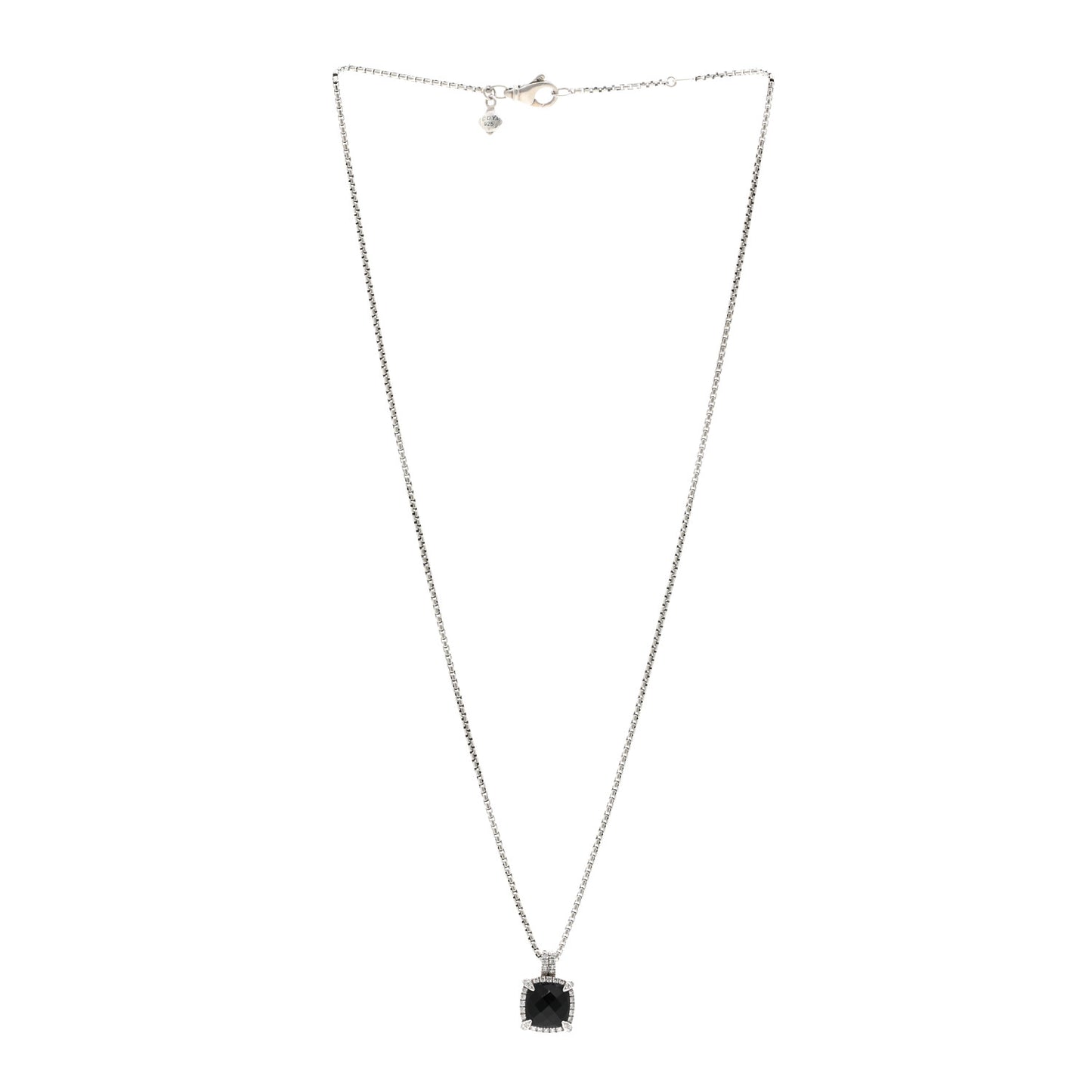 Sterling Silver Diamond Black Onyx 9mm Chatelaine Pave Bezel Pendant Necklace