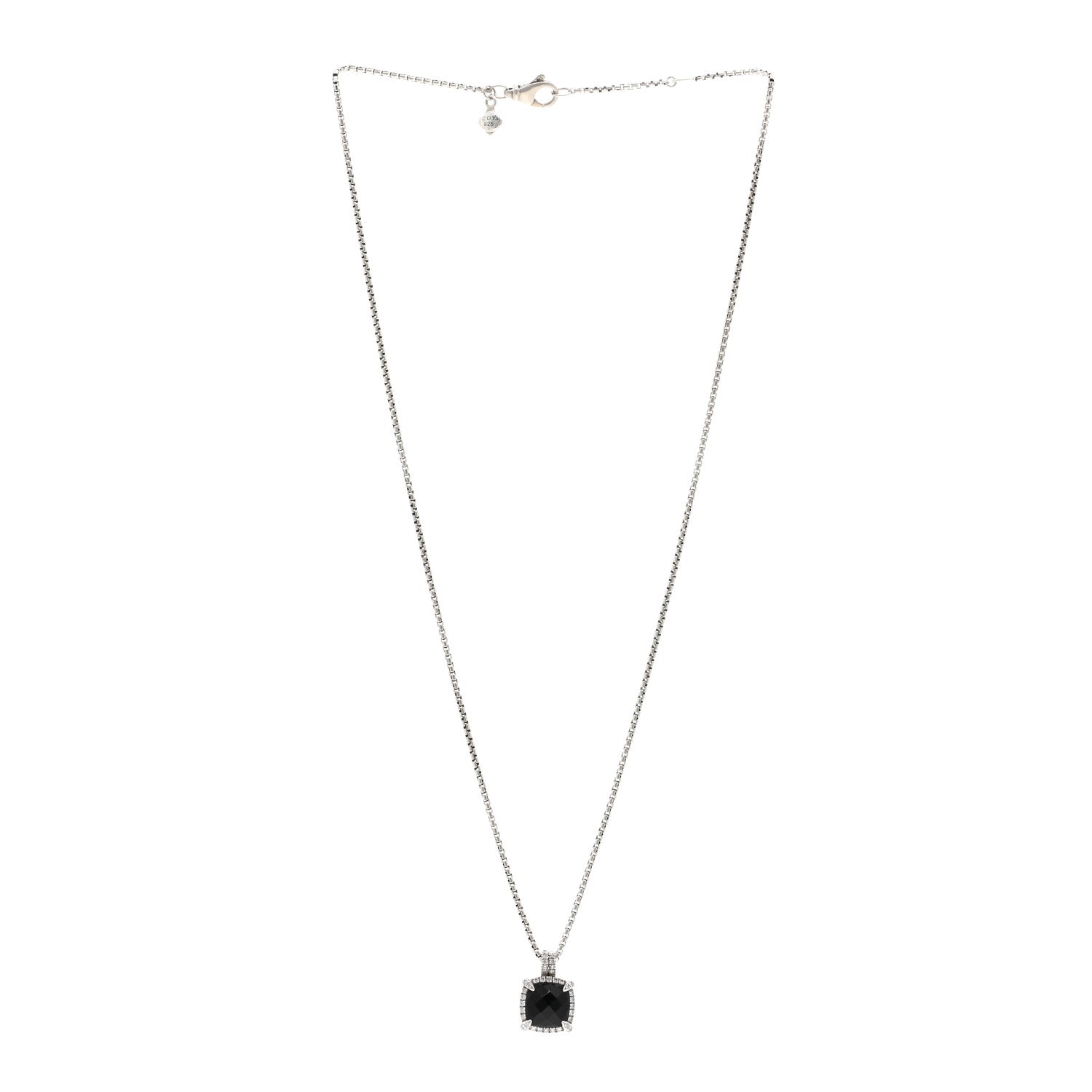 David Yurman Sterling Silver Diamond Black Onyx 9mm Chatelaine Pave Bezel Pendant Necklace 3 of 5