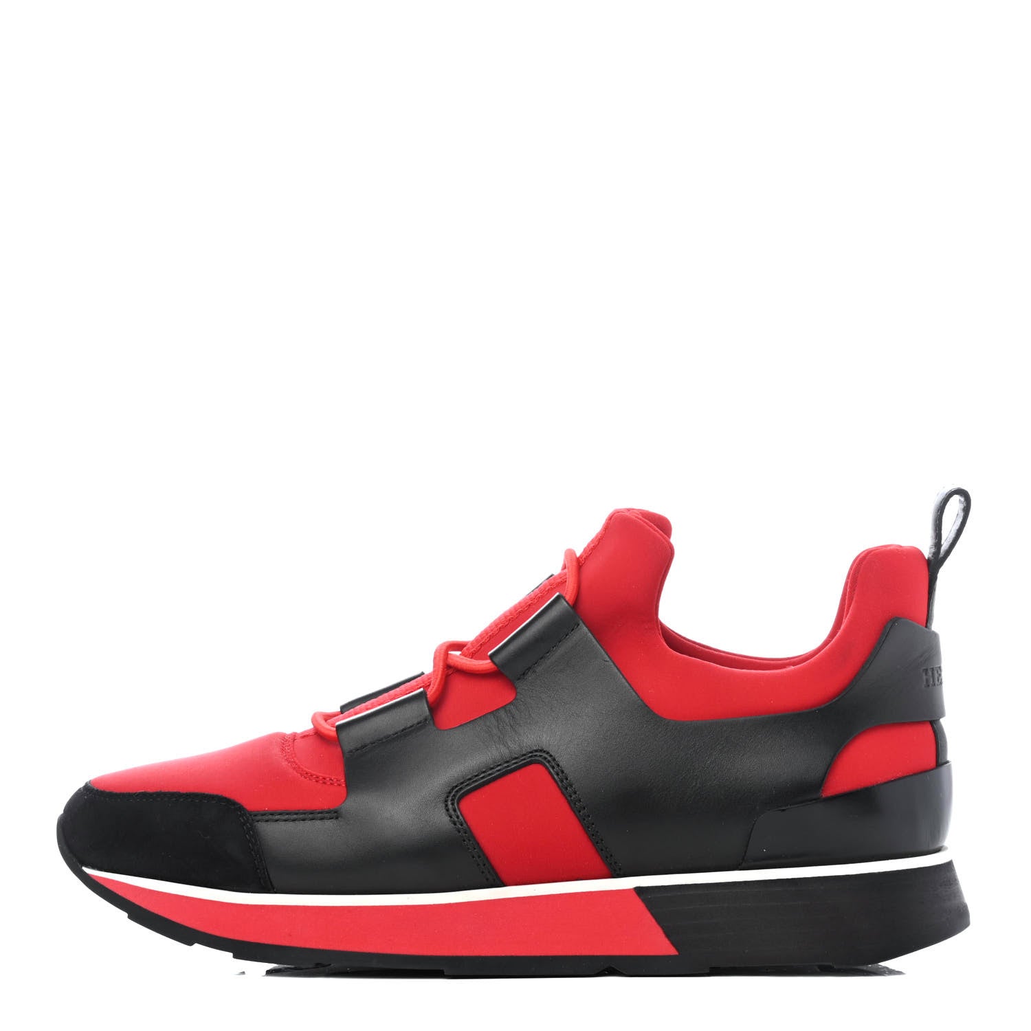 Hermes Technical Canvas Calfskin Goatskin Womens Player Sneakers 37 Rouge Black 1 of 4