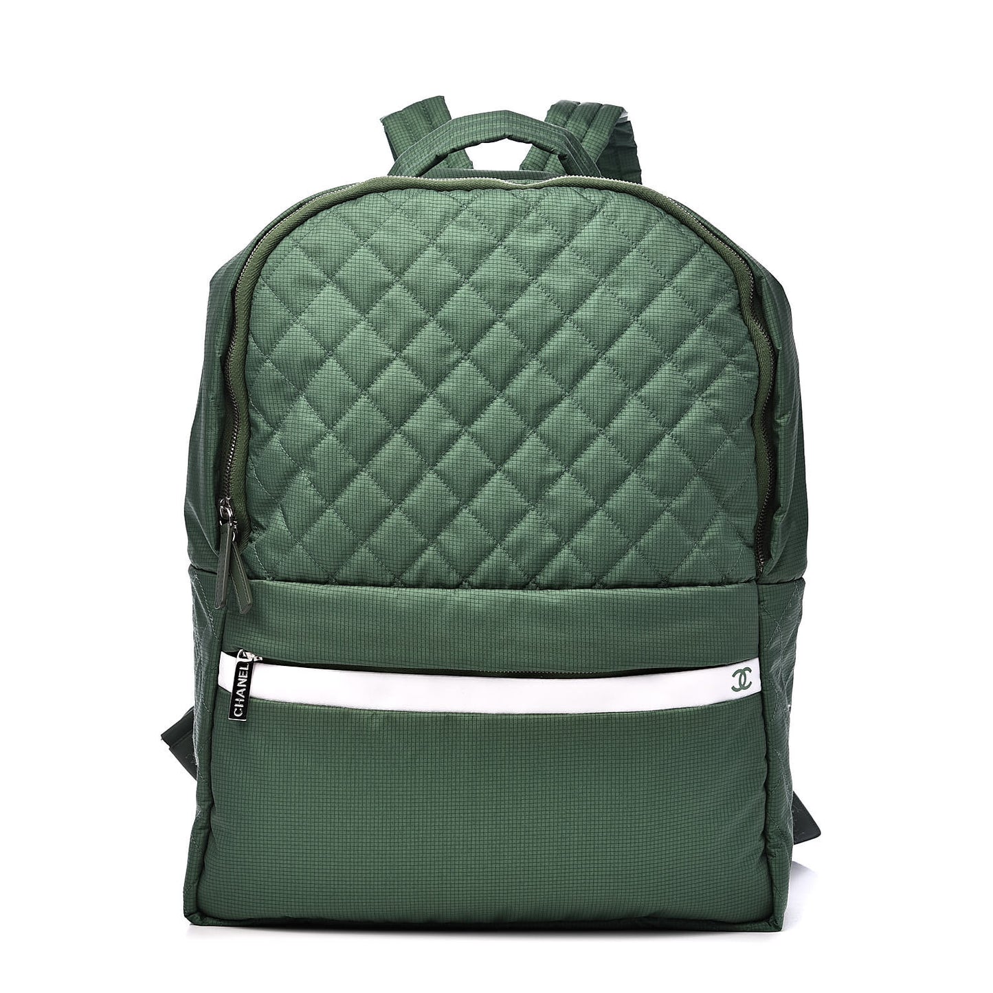 Nylon Quilted CC Backpack Green White