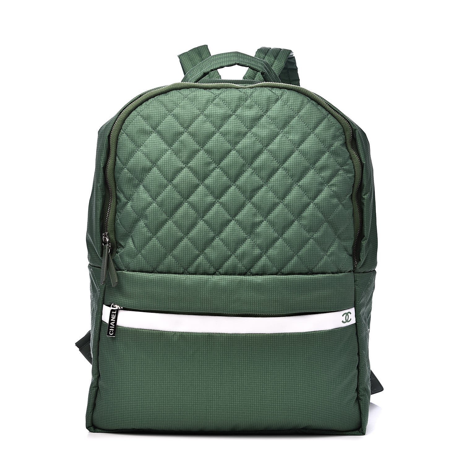 Chanel Nylon Quilted CC Backpack Green White 1 of 12