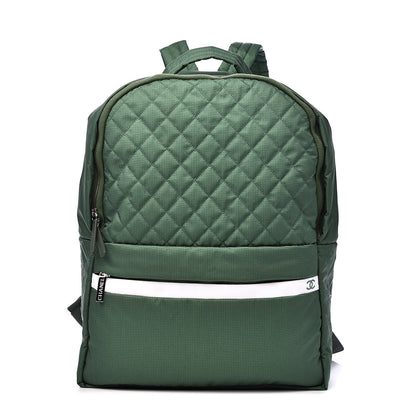 Chanel Nylon Quilted CC Backpack Green White 1 of 12