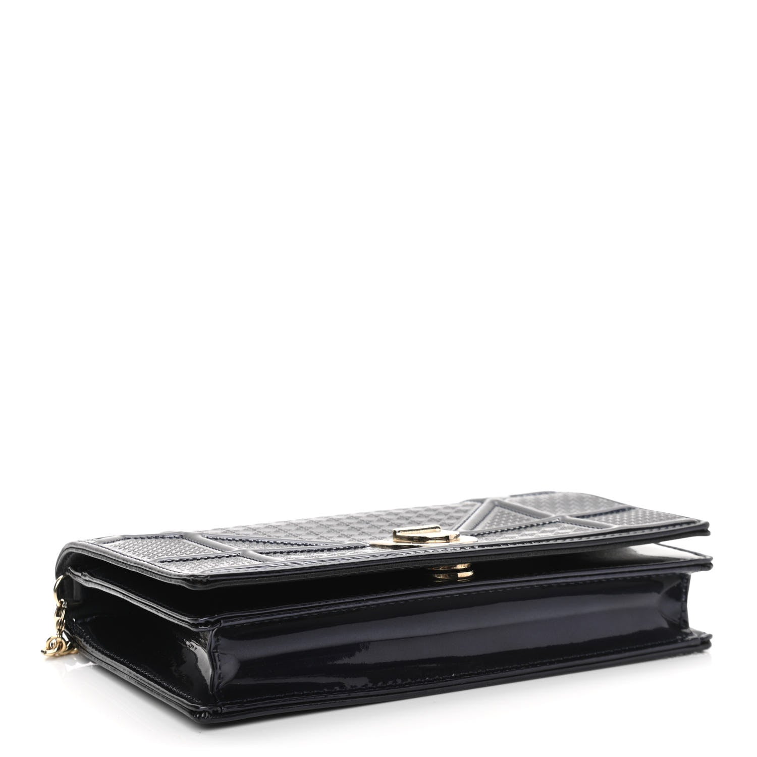 Christian Dior Metallic Patent Micro-Cannage Diorama Wallet on Chain Pouch Navy Blue 4 of 11
