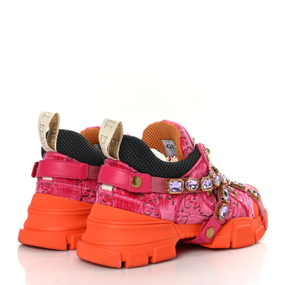 Gucci X SEGA Velvet GG Monogram Mesh Removable Crystals Womens Flashtrek Sneakers 40 Bright Pink Beige Mystic White 4 of 7