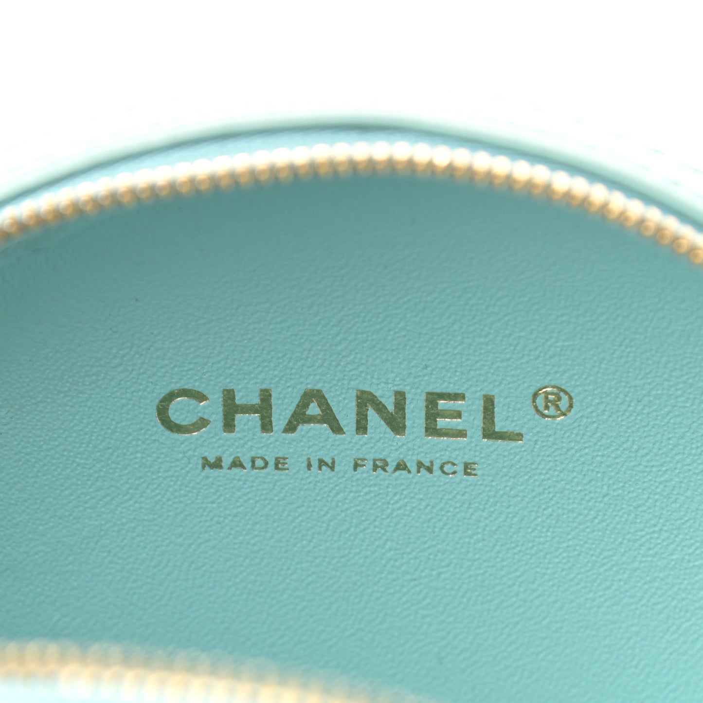 Iridescent Lambskin Round Clutch With Chain Light Blue