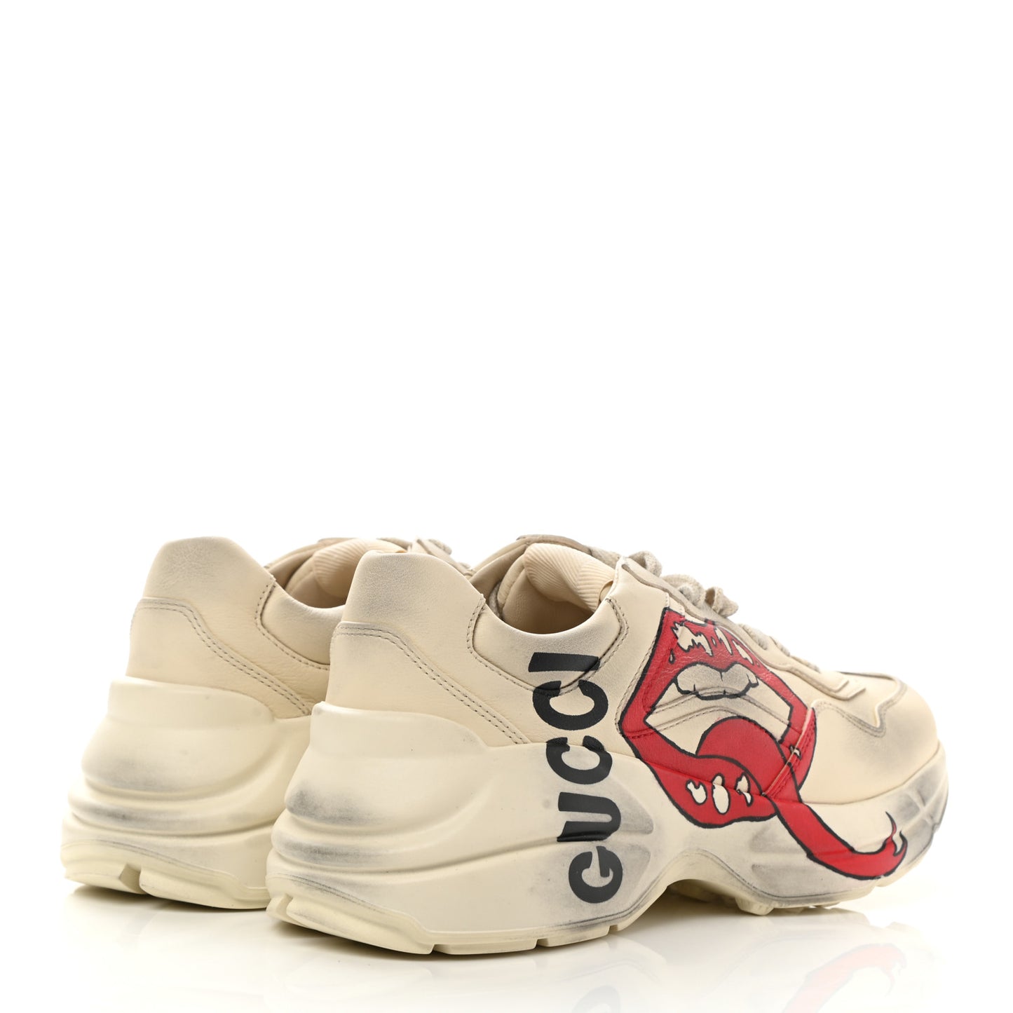 Calfskin Mouth Print Womens Rhyton Sneakers 36.5 Ivory