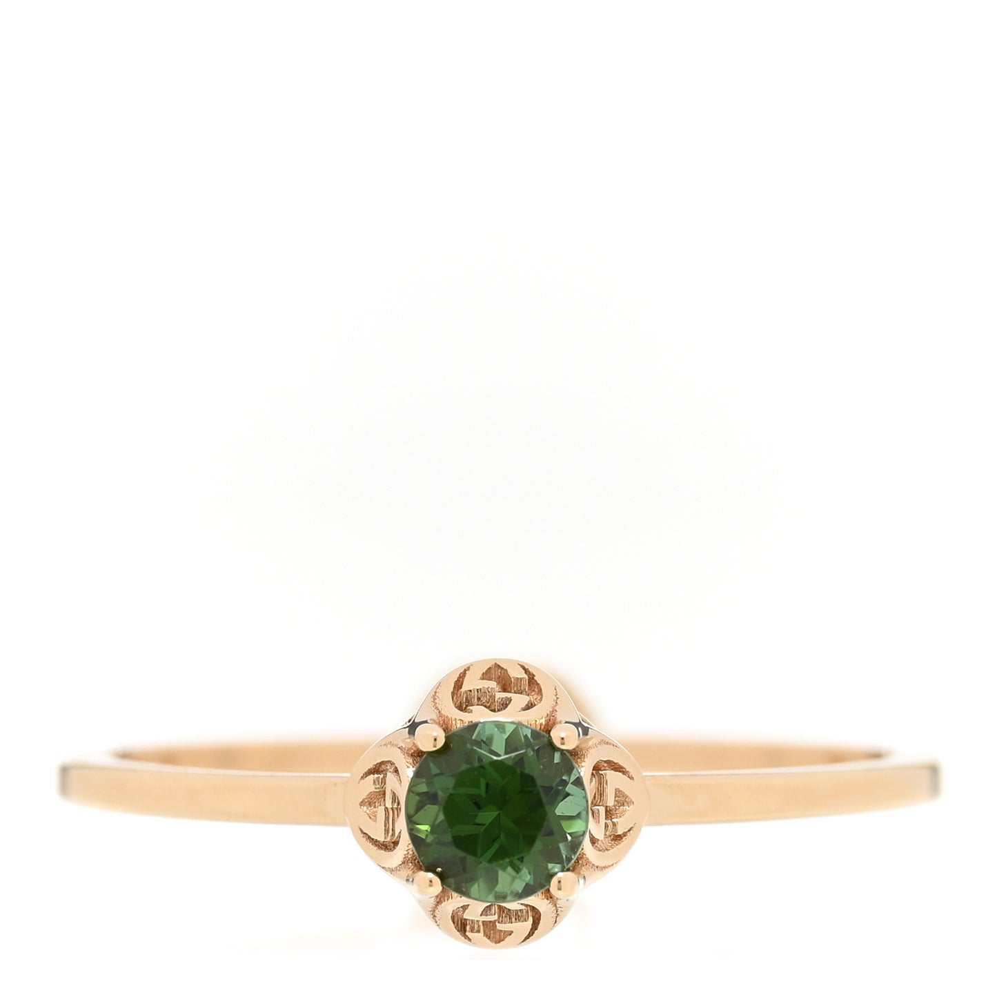 18K Yellow Gold Green Tourmaline Interlocking G Ring 55 7.25