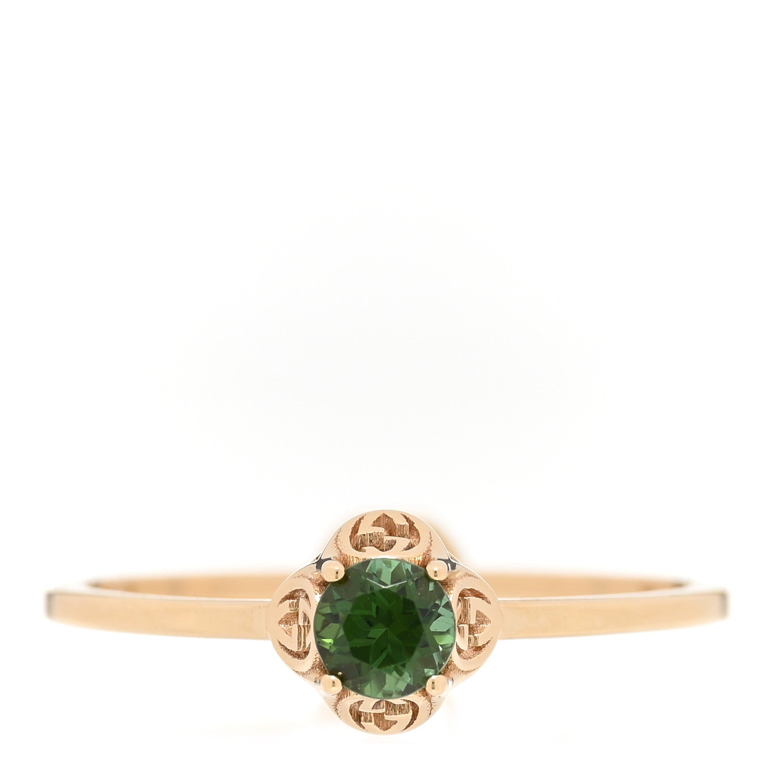 Gucci 18K Yellow Gold Green Tourmaline Interlocking G Ring 55 7.25 1 of 6