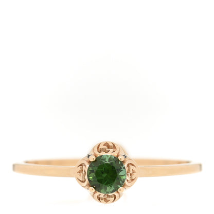 Gucci 18K Yellow Gold Green Tourmaline Interlocking G Ring 55 7.25 1 of 6