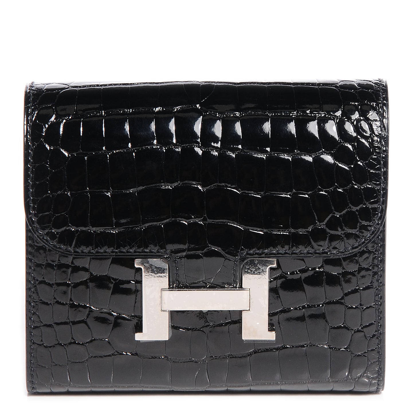 Shiny Alligator Constance Short Wallet Black