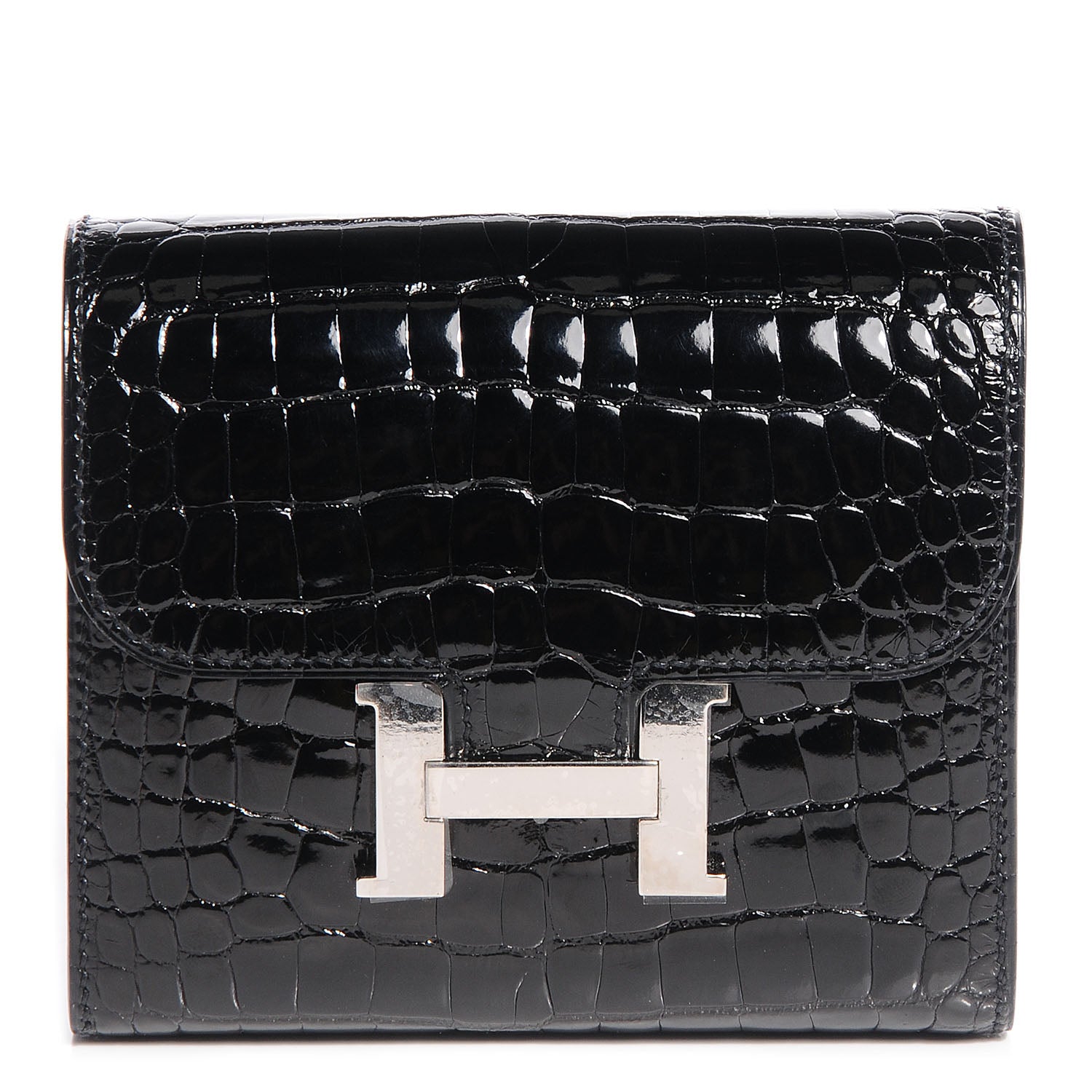 Hermes Shiny Alligator Constance Short Wallet Black 1 of 11