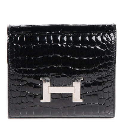 Hermes Shiny Alligator Constance Short Wallet Black 1 of 11