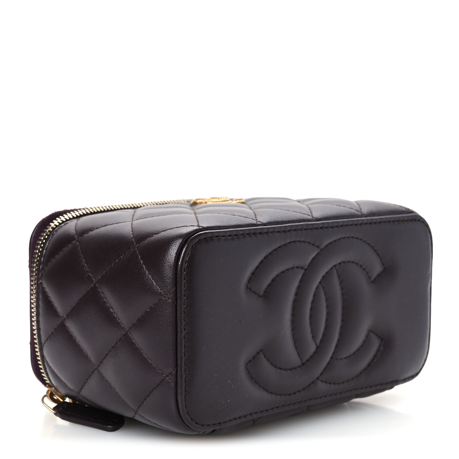 Chanel Lambskin Quilted Metal Twist Small Top Handle Vanity Case With Chain Burgundy 3 of 9