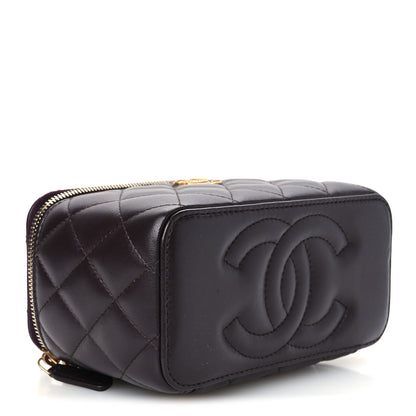 Chanel Lambskin Quilted Metal Twist Small Top Handle Vanity Case With Chain Burgundy 3 of 9