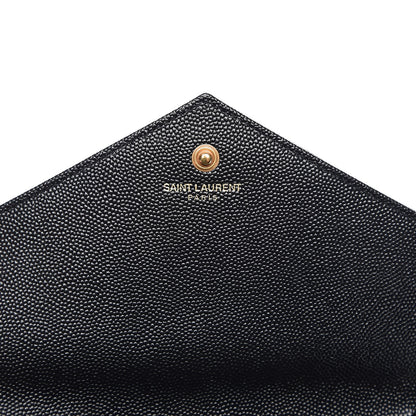 Saint Laurent Grain De Poudre Matelasse Chevron Monogram Chain Wallet Black 6 of 8